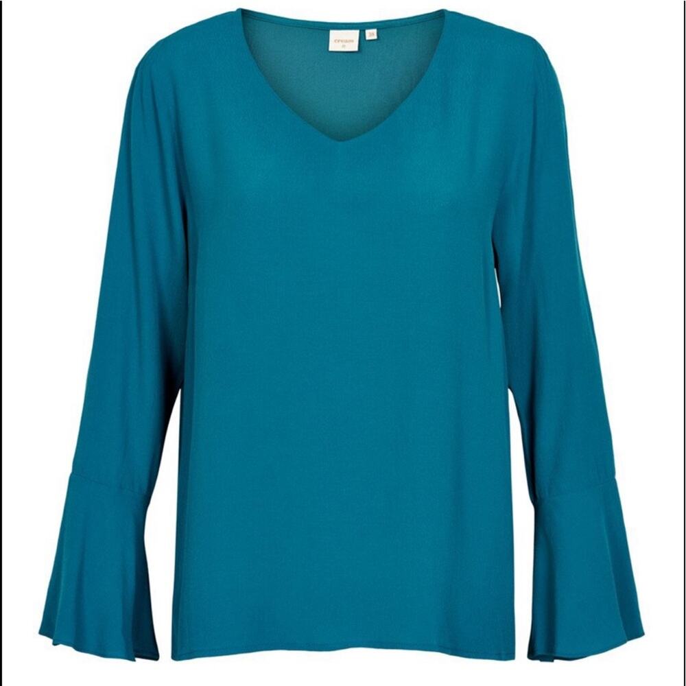 Cream 36 Fabila Blouse blue V-neck long bell sleeve oversized Size 36 Small NWT